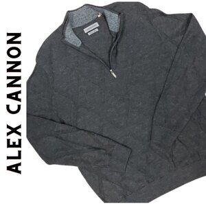 ALEX CANNON‎ Men's 1/4 Zip Gray Argyle Wool Sweater